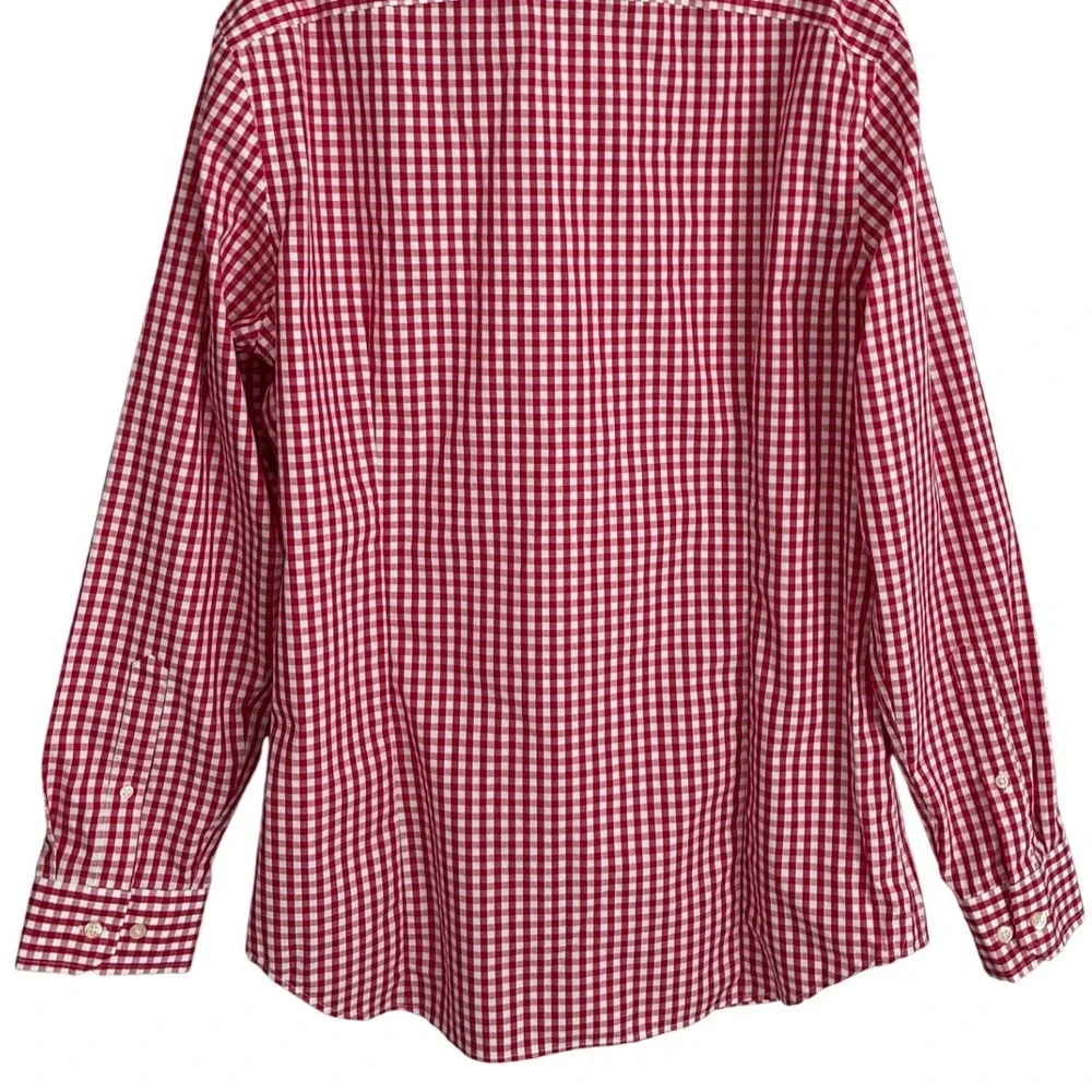Banana Republic Mens Red Gingham Non Iron Tailored Slim Fit Shirt Large 16-16.5